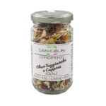 Przyprawa z suszonych oliwek Taggiasca i kaparów w szklanym słoiku