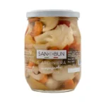 Warzywa w zalewie słodko-kwaśnej w szklanym słoiku