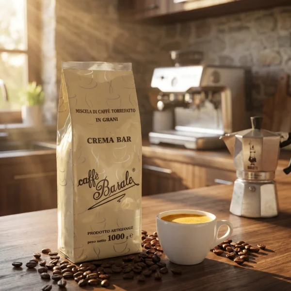 Kawa ziarnista Crema Bar Caffè Barale 1kg w aranżacji kuchni włoskiej, espresso z gęstą cremą