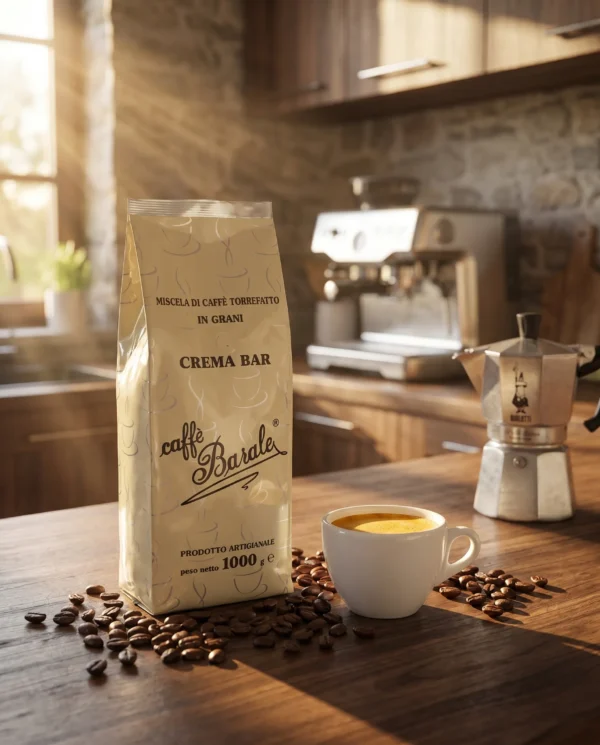 Kawa ziarnista Crema Bar Caffè Barale 1kg w aranżacji kuchni włoskiej, espresso z gęstą cremą