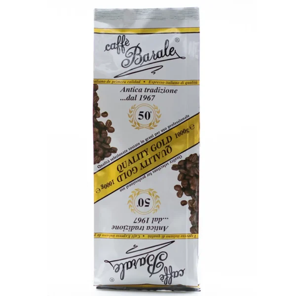 Kawa Caffè Barale Quality Gold 1kg — przód paczki próżniowej, 75% Arabica 25% Robusta