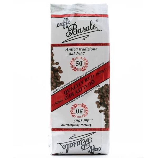 Kawa Caffè Barale Quality Red 1kg — przód paczki próżniowej, 50% Arabica 50% Robusta
